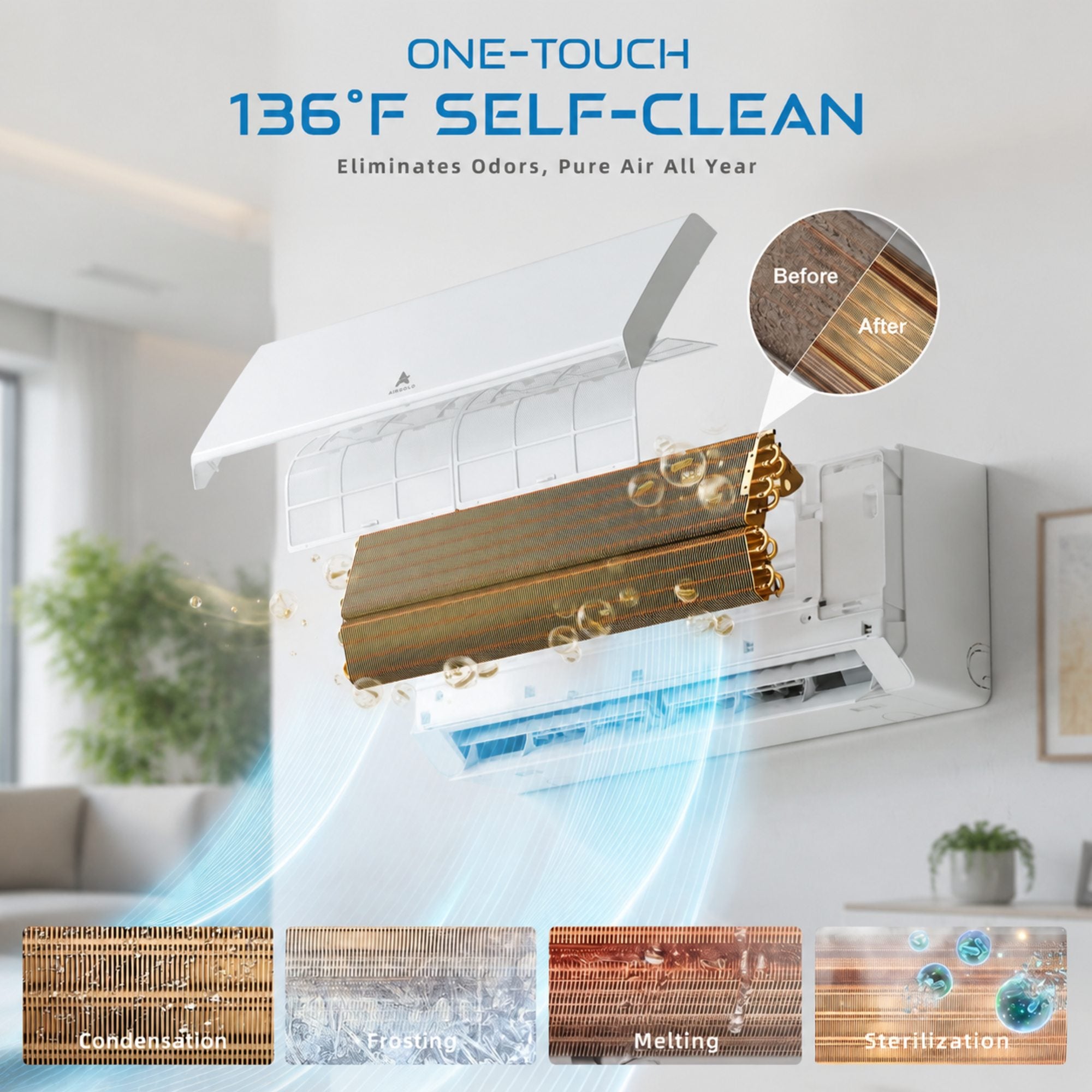 Aircold Mini Split AC & Heating System 22 SEER2 Ductless Air Conditioner with Heat Pump | 12000 BTU 115V Inverter Split Unit with WiFi App Control Compatible with Alexa & Google Covers up to 750 Sq.Ft