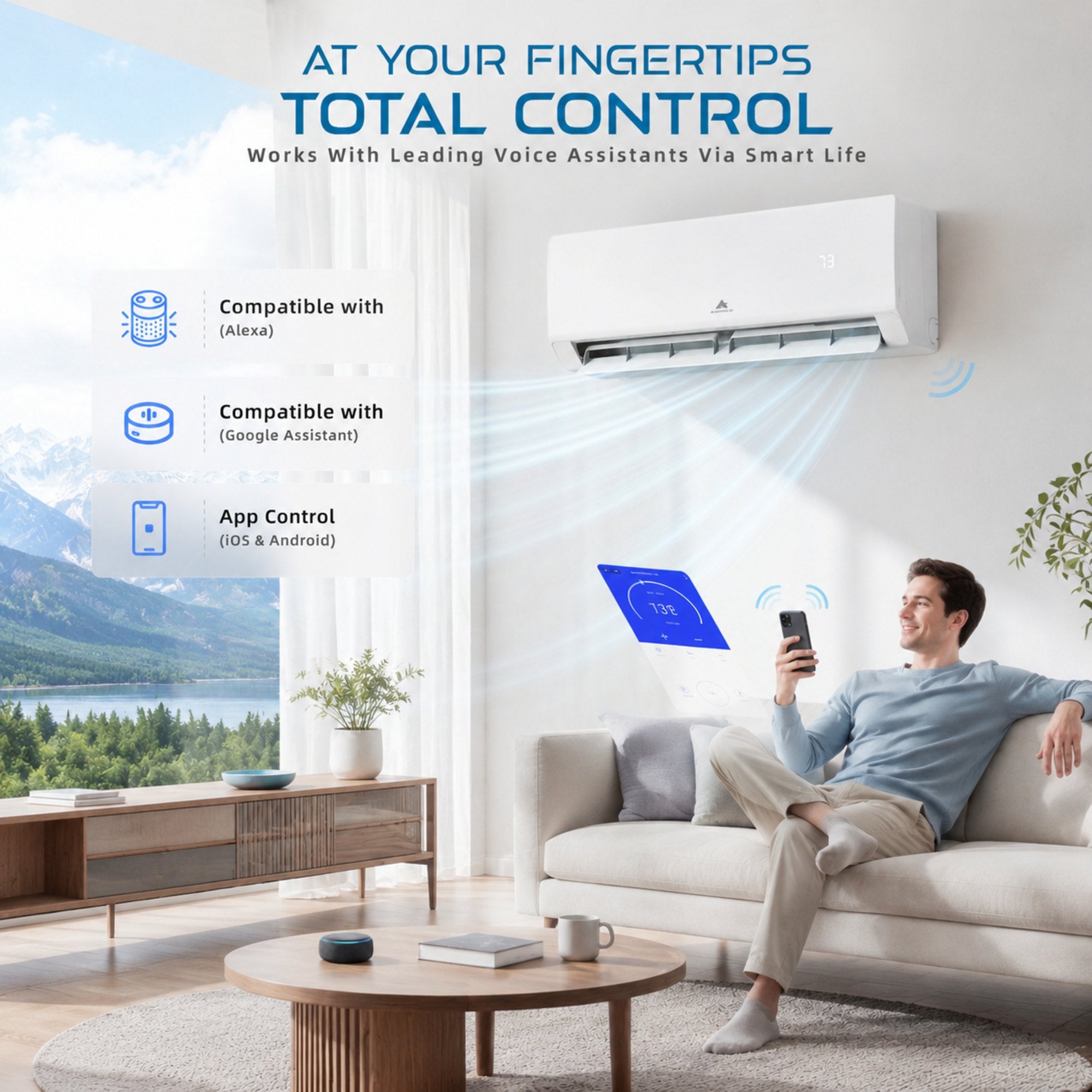 Aircold Mini Split AC & Heating System 22 SEER2 Ductless Air Conditioner with Heat Pump | 12000 BTU 230V Inverter Split Unit with WiFi App Control Compatible with Alexa & Google Covers up to 750 Sq.Ft