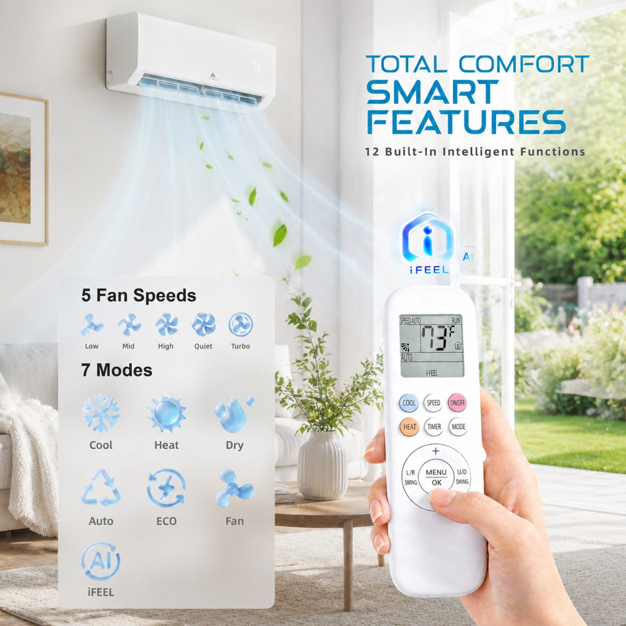 Aircold Mini Split AC & Heating System 22 SEER2 Ductless Air Conditioner with Heat Pump | 12000 BTU 230V Inverter Split Unit with WiFi App Control Compatible with Alexa & Google Covers up to 750 Sq.Ft
