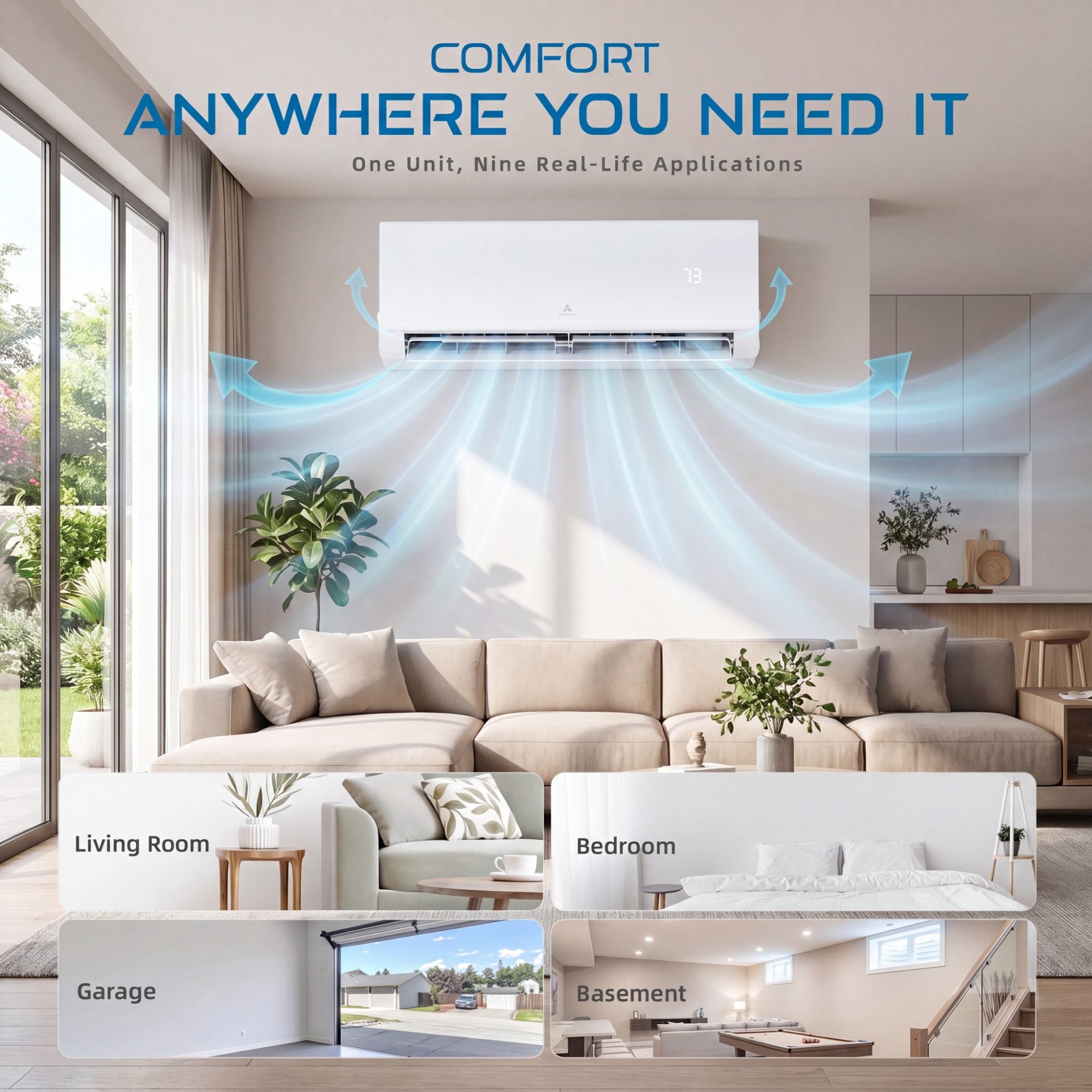 Aircold Mini Split AC & Heating System 22 SEER2 Ductless Air Conditioner with Heat Pump | 12000 BTU 230V Inverter Split Unit with WiFi App Control Compatible with Alexa & Google Covers up to 750 Sq.Ft
