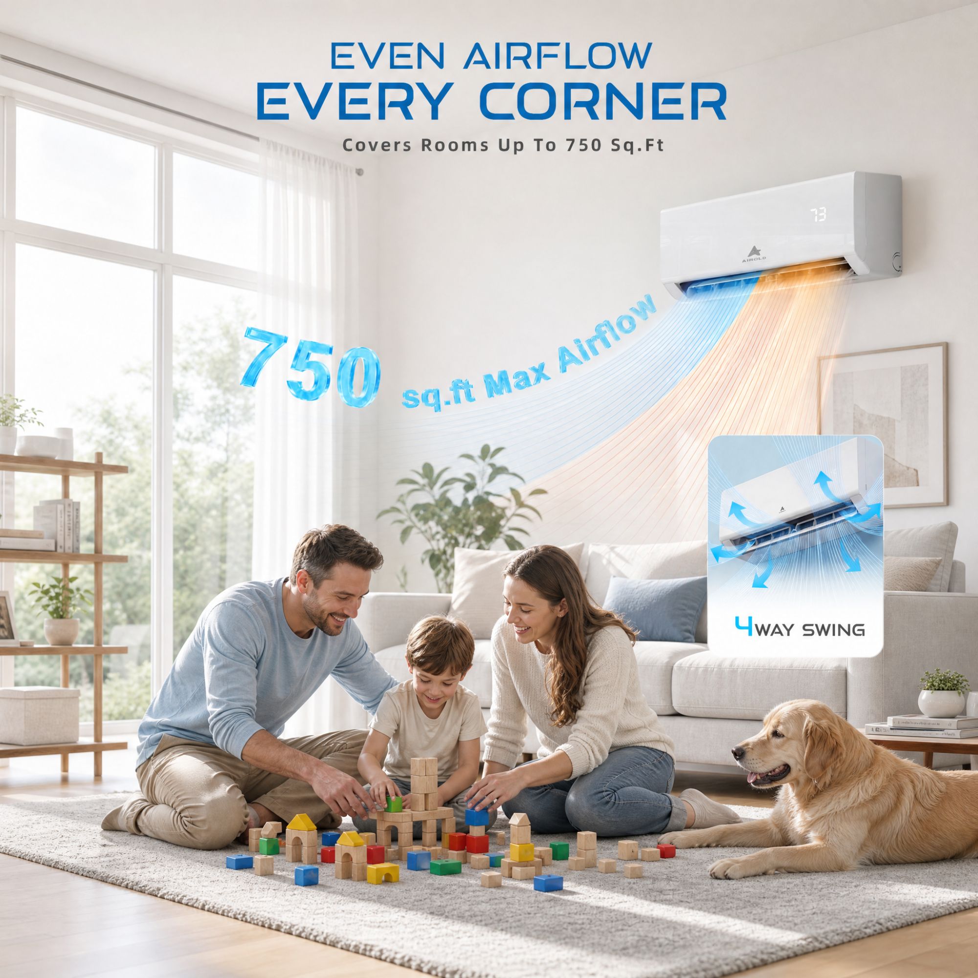 Aircold Mini Split AC & Heating System 22 SEER2 Ductless Air Conditioner with Heat Pump | 12000 BTU 230V Inverter Split Unit with WiFi App Control Compatible with Alexa & Google Covers up to 750 Sq.Ft