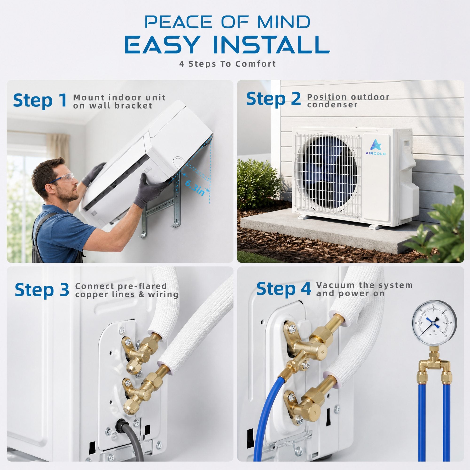 Aircold Mini Split AC & Heating System 22 SEER2 Ductless Air Conditioner with Heat Pump | 12000 BTU 115V Inverter Split Unit with WiFi App Control Compatible with Alexa & Google Covers up to 750 Sq.Ft