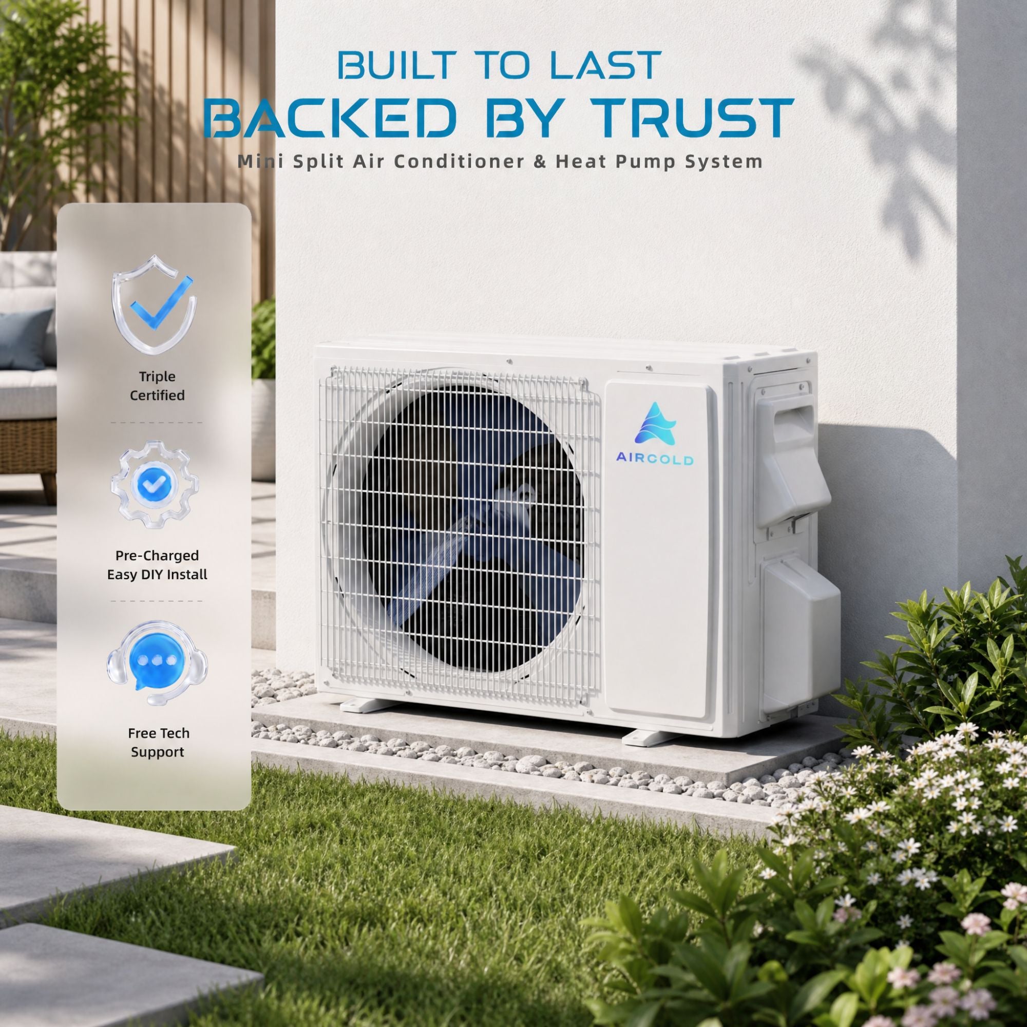 Aircold Mini Split AC & Heating System 22 SEER2 Ductless Air Conditioner with Heat Pump | 12000 BTU 230V Inverter Split Unit with WiFi App Control Compatible with Alexa & Google Covers up to 750 Sq.Ft